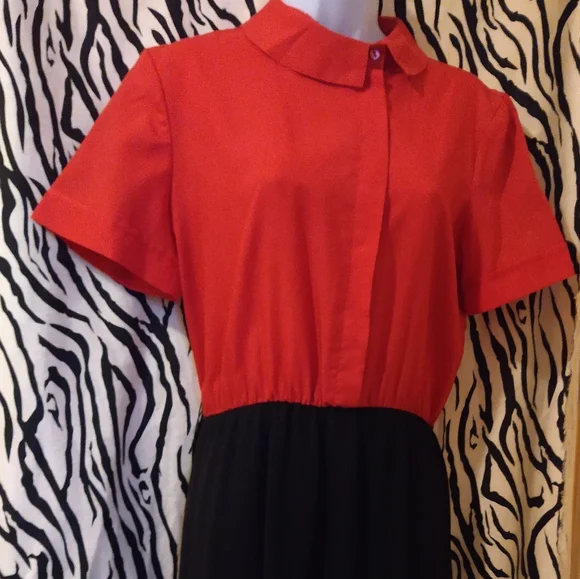 High neck collar, color block vintage dress by KH2 - Picture 7 of 11